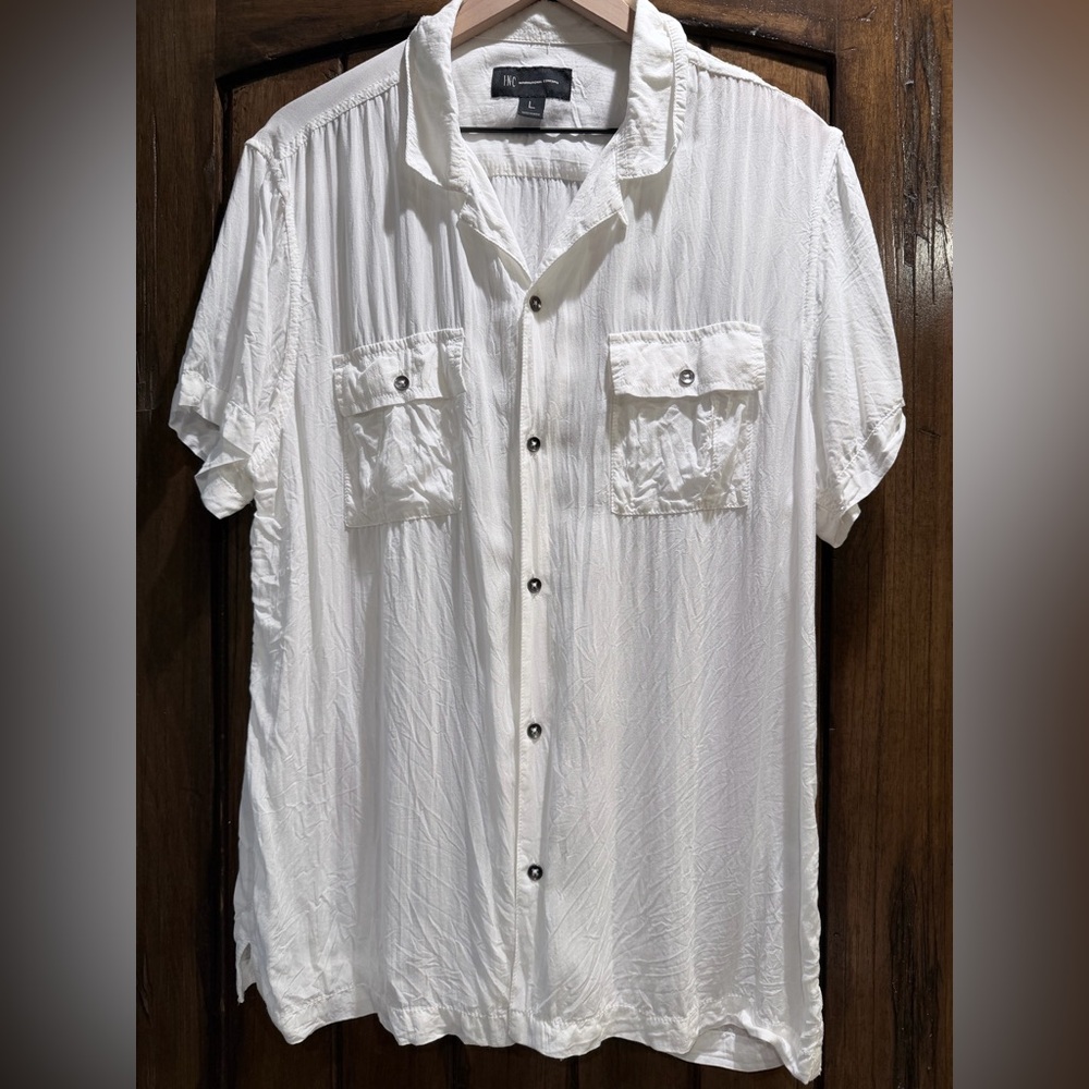 INC International Concepts White Button Down Shirt L